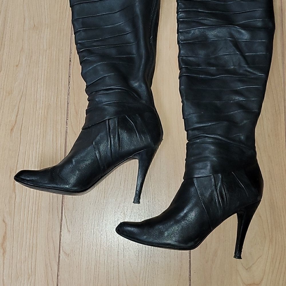 ALDO BLACK SLOUCH HIGH HEEL BOOTS, SIZE 40 (8.5) - Picture 7 of 15